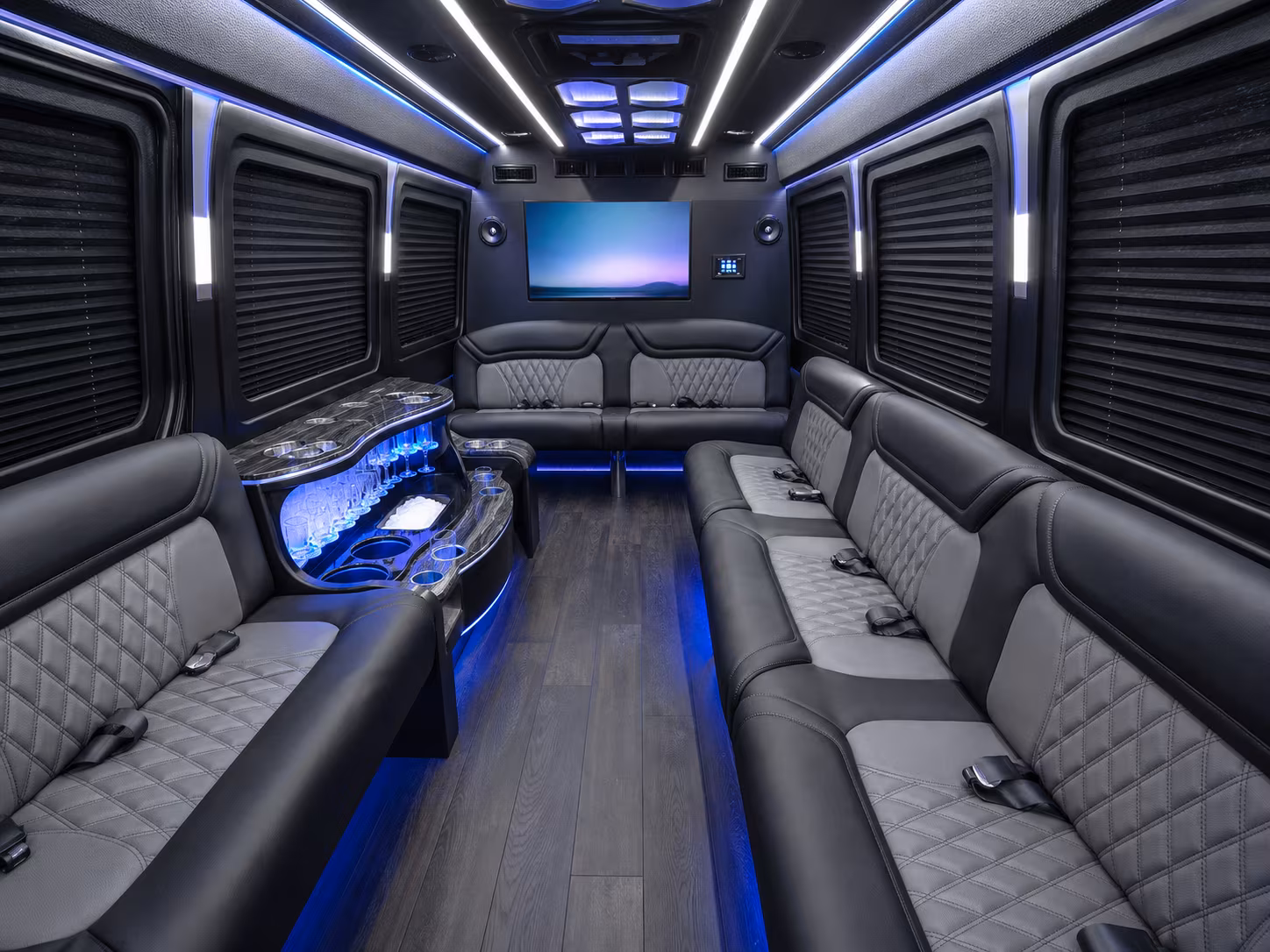 victoria 25 passenger party bus inside