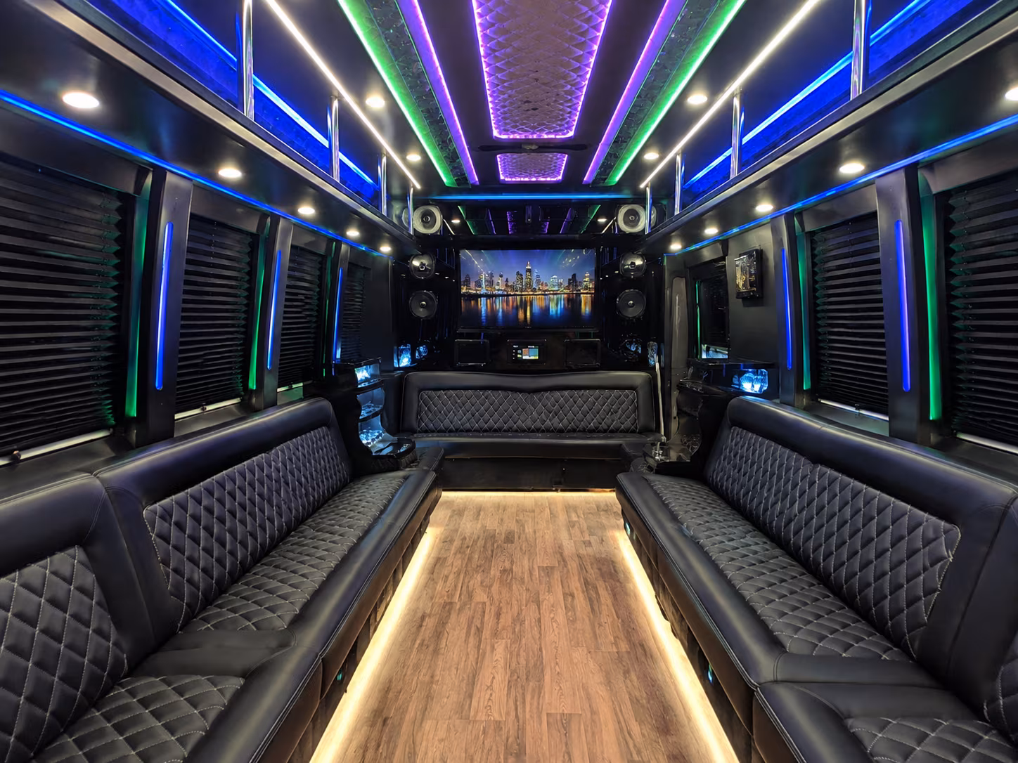 victoria 25 passenger party bus interior